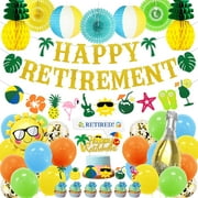 Tropical Hawaiian Luau Retirement Party Decorations 52 Pcs, Summer Beach Pool Happy Retirement Party Supplies (Retirement Banner Garland Cake Topper Set Balloon Set Paper Lanterns Retired Sash)