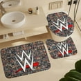 thumbnail image 6 of WWE 4 Pcs Shower Curtain Sets with Rugs, Bath Mat, U Shape And Toilet Lid Cover Mat And 12 Hooks, Cartoon Bathroom Set with Shower Curtain And Rugs And Accessories, 6 of 8