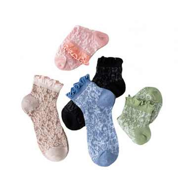 TELOLY 5Pairs Ruffle Socks,Cotton Feetures Socks for Women,Floral Ankle Socks for Spring and Summer