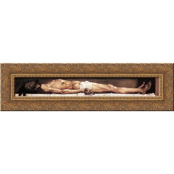 The Body of the Dead Christ in the Tomb 24x11 Gold Ornate Wood Framed Canvas Art by Holbein, Hans (Younger)