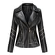 thumbnail image 1 of YUEHAO - Chaqueta de cuero ajustada para mujer, con cuello alto, costuras de cremallera, color liso, color negro, 1 of 8
