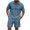 a-Navy, variant on Men Solid Waffle Knit 2 Piece Set,Zip Neck Polo With California Letter Print & Drawstring Shorts Summer Casual Outfit Khaki L