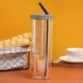 thumbnail image 2 of KOMOO Large Capacity Leakproof Plastic Water Bottle with Straw and Tea Infuser Transparent Water Cup Double Wall Insulated Skinny Acrylic Tumblers, 2 of 8