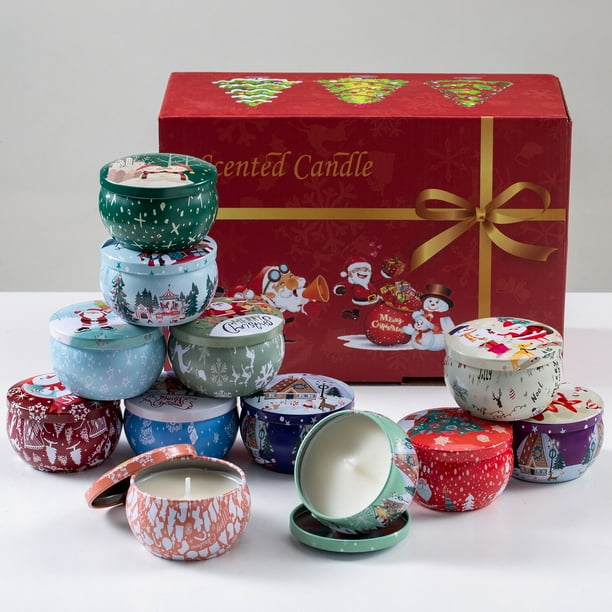 Pack De 12 Velas Aromáticas De Soja - Navidad, Dormitorio, Baño, Regalo Mujer, 216 Horas De Quemado