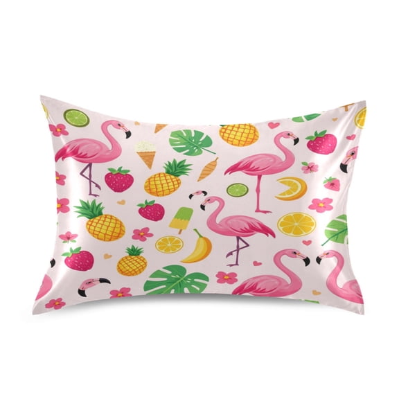 Satin Pillow Case Envelope Pillow Covers Standard Size Soft Pillow Cases for Bedroom, Flamingo-pink Printed