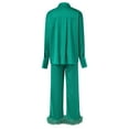 thumbnail image 5 of Women Fashion Solid Feather Pajamas Two Sets Of Imitation Silk Home Wear Wear Casual Wear Pants Suits for Women Suits for Women Woman Suites Dressy Pant Suits for A Wedding Petite Dressy Pant Suits, 5 of 8