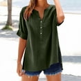 thumbnail image 2 of Save On Linen Tops for Women Summer Henley Neck Tee Front Button Tunic Tops Short Sleeve Tees Side Split Slit Tunic Shirt Relaxed Fit Tunic Blouses Light Breathable T-Shirts Holiday Going Out, 2 of 7