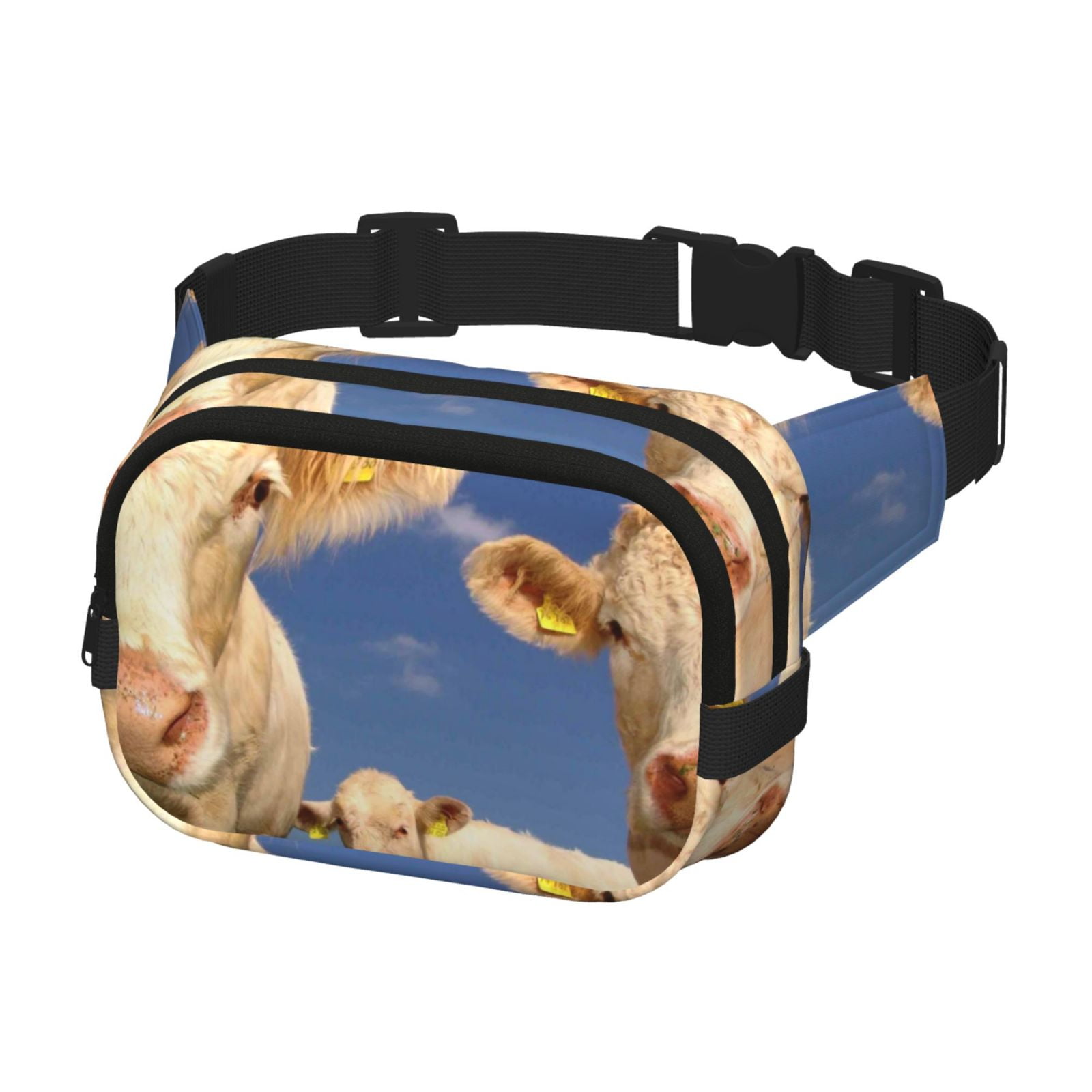 Picia Cows Cattles Print Square Double-Layer Waist Bag Mini Adjustable Waist Belt Bag Exercise Running Travel Hiking