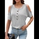 thumbnail image 1 of Blusas con Hombros Descubiertos para Mujer, Grandes, Cuello en V, Corta, Ropa de Verano, Túnicas Abotonadas, Gris, Talla S, 1 of 7
