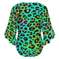 thumbnail image 6 of Neon Leopard Print Vibrant Pattern Women's V-Neck Blouse With 3/4 Ruffled Bell Sleeves Casual Top Ladies Blouses, 6 of 7
