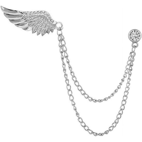 Angel Wings Tassel Chain Brooch - Rhinestone Lapel Pin, Gold Silver Crystal Wings Coat Breastpin Women Men's Suit Accessories