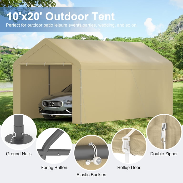 Gojooasis Carport 10x20 Heavy Duty Canopy with Removable Sidewalls