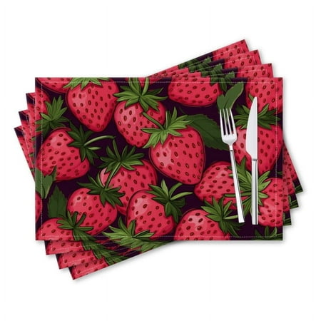 

BaHomeck placemats Set of 4 rectangle Linen Cotton Placemats for Dining Table Washable Heat Resistant 18*12inch Strawberry Pattern With Cartoon Style
