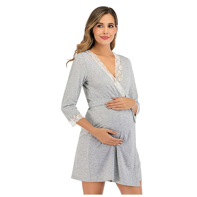 FAVIPT Womens Maternity Nursing Nightgown and Robe Set for