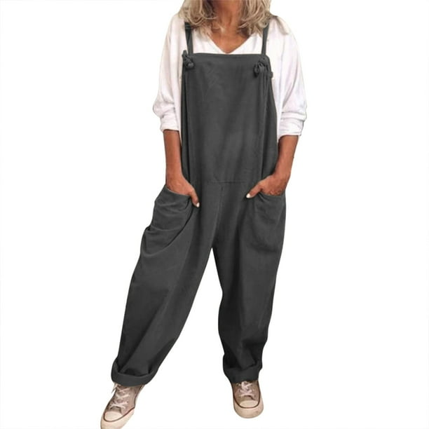 Mono de talla grande para mujer: mono holgado, sin mangas, cintura alta, pierna ancha, bolsillos, color liso, para todas las estaciones