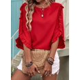 thumbnail image 6 of Women'S Casual Chiffon Blouse Tops 3/4 Ruffled Sleeve V Neck Loose Fit Blouses Shirts Red XL, 6 of 8