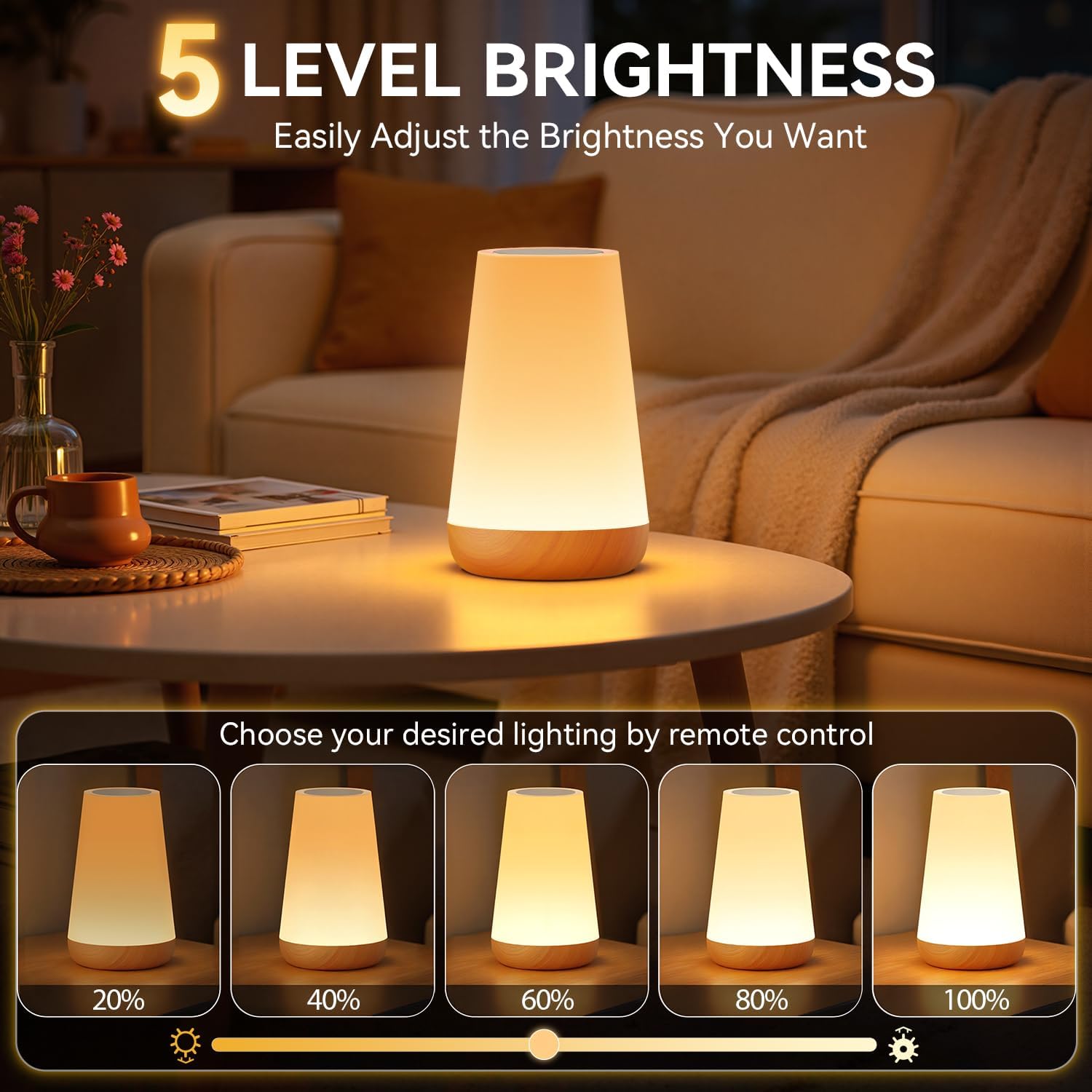 LED Night Light Bedside Lamp Touch and Remote Control Dimmable Tabletop 13 RGB Colors Changing 5 Brightness Adjustable Recharable Portable Lamp for Baby Kids Nursery Bedroom Bathroom Camping