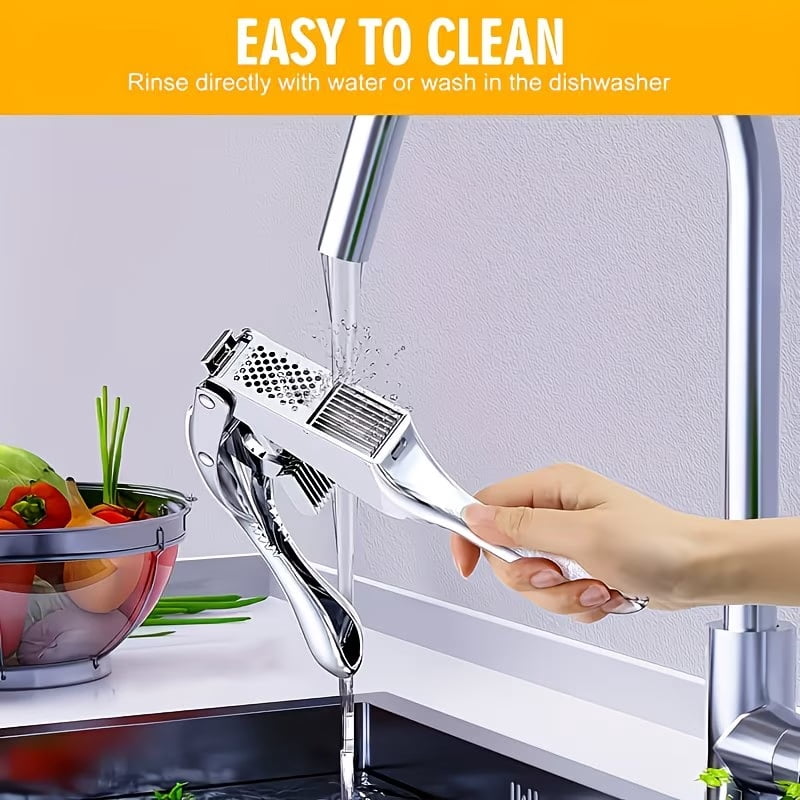 Manual Garlic Press and Slicer | Durable Metal Kitchen Tool for Efficient Mincing & Dicing | Easy-to-Clean, Multi-Use for Sauces & Marinades | Ideal for Home and Restaurant Use, Garlic Crusher