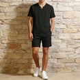 thumbnail image 2 of Men's 2 Piece Shorts Set Cotton Quick Dry Travel Jogger Suit V Neck Button Down Top Elastic Waist Bottoms Sleepwear Lounge Casual Daily Gym Vacation | Zenithor,Black 2XL, 2 of 9