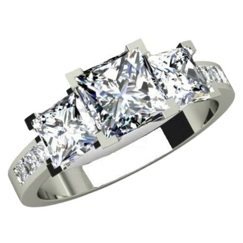 HeartsAndYou 3ct Princess Cut Moissanite Three Stone Engagement Ring for Women Women Girls 18k Gold over Silver