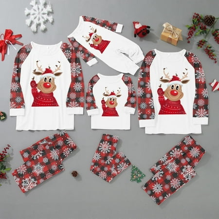 

VEKDONE 2023 Clearance Matching Christmas Family Pjs Sets Christmas Pajamas for Family Xmas Elk Reindeer Print Pjs Plaid Holiday Sleepwear