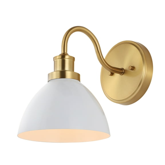 SAFAVIEH Genetta LED Gold Iron Wall Sconce with White 100% Metal Shade