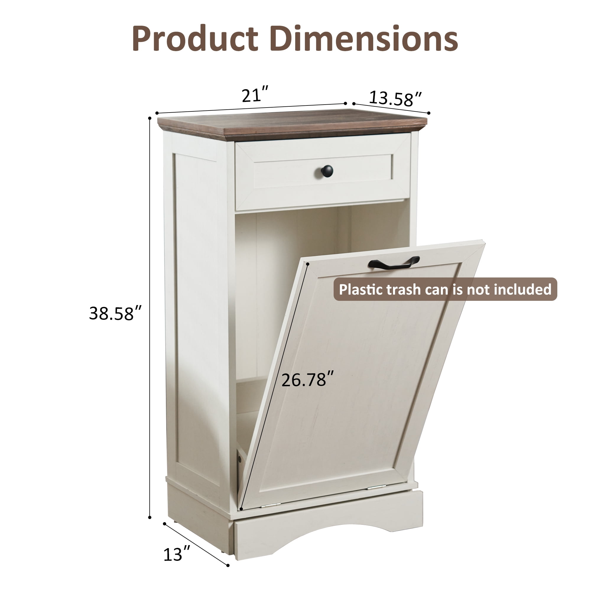 HARIPUL 13 Gallon Tilt Out Trash Cabinet for Kitchen, Single Kitchen Trash Can Cabinet with Drawers, White