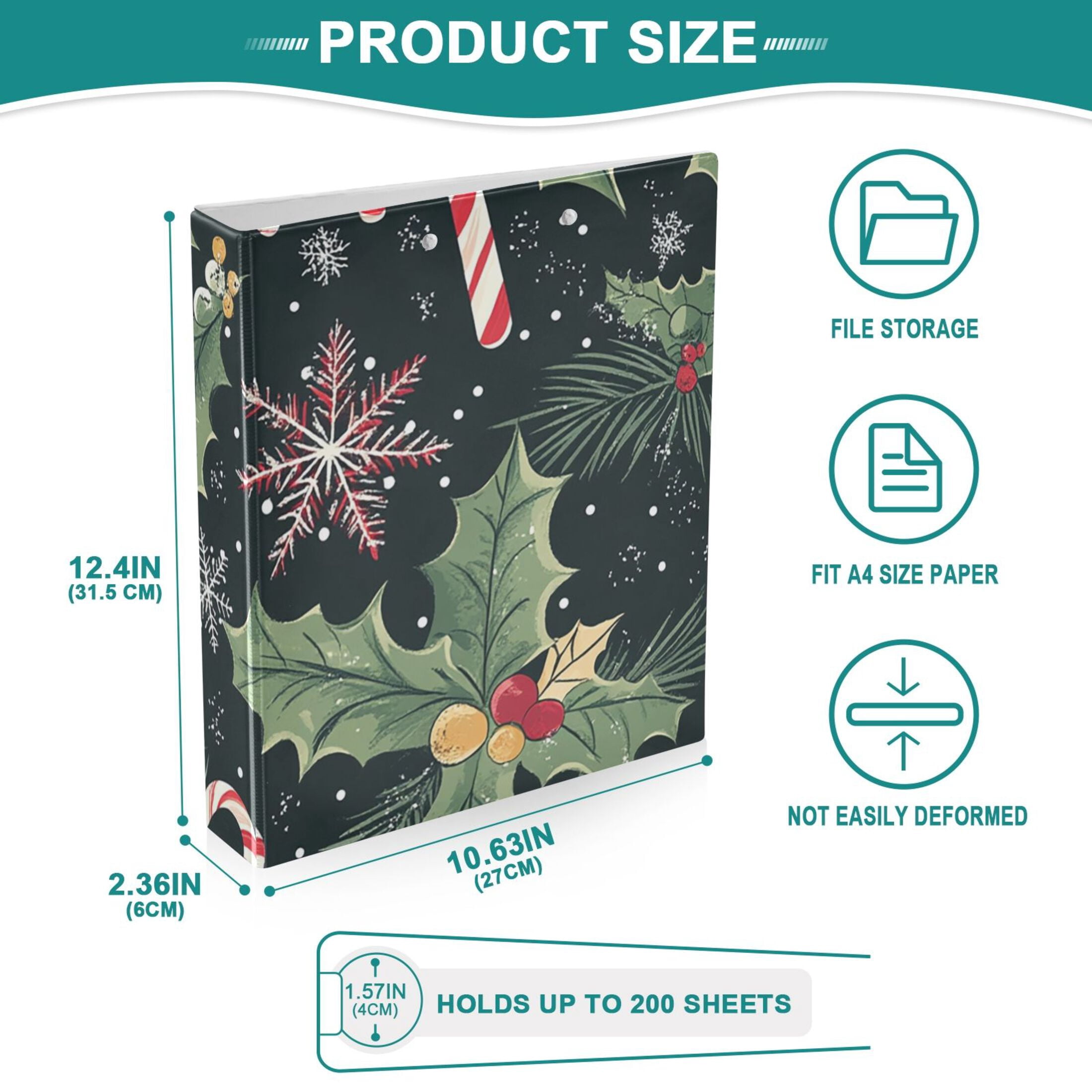 Christmas Decorations 3 Ring Binders 1.5 inch Hardcover File Folders with Interior Pockets A4 Size Organizer for School Office Hospital