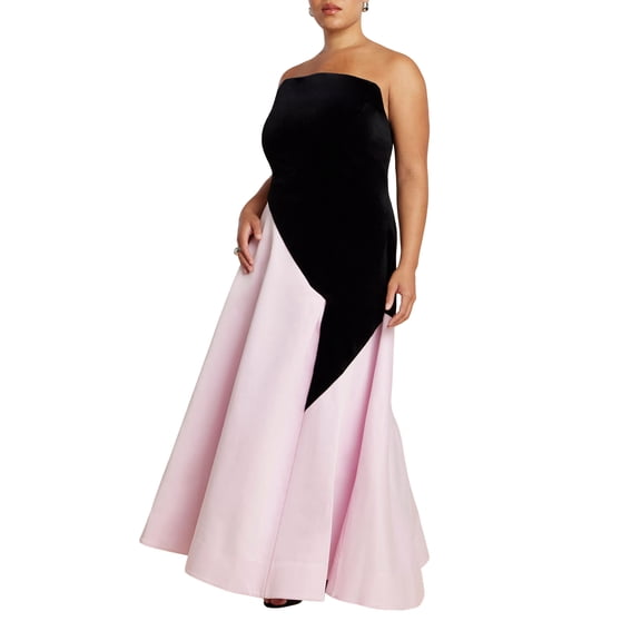 ELOQUII Women's Plus Size Asymmetrical Velvet Strapless Gown