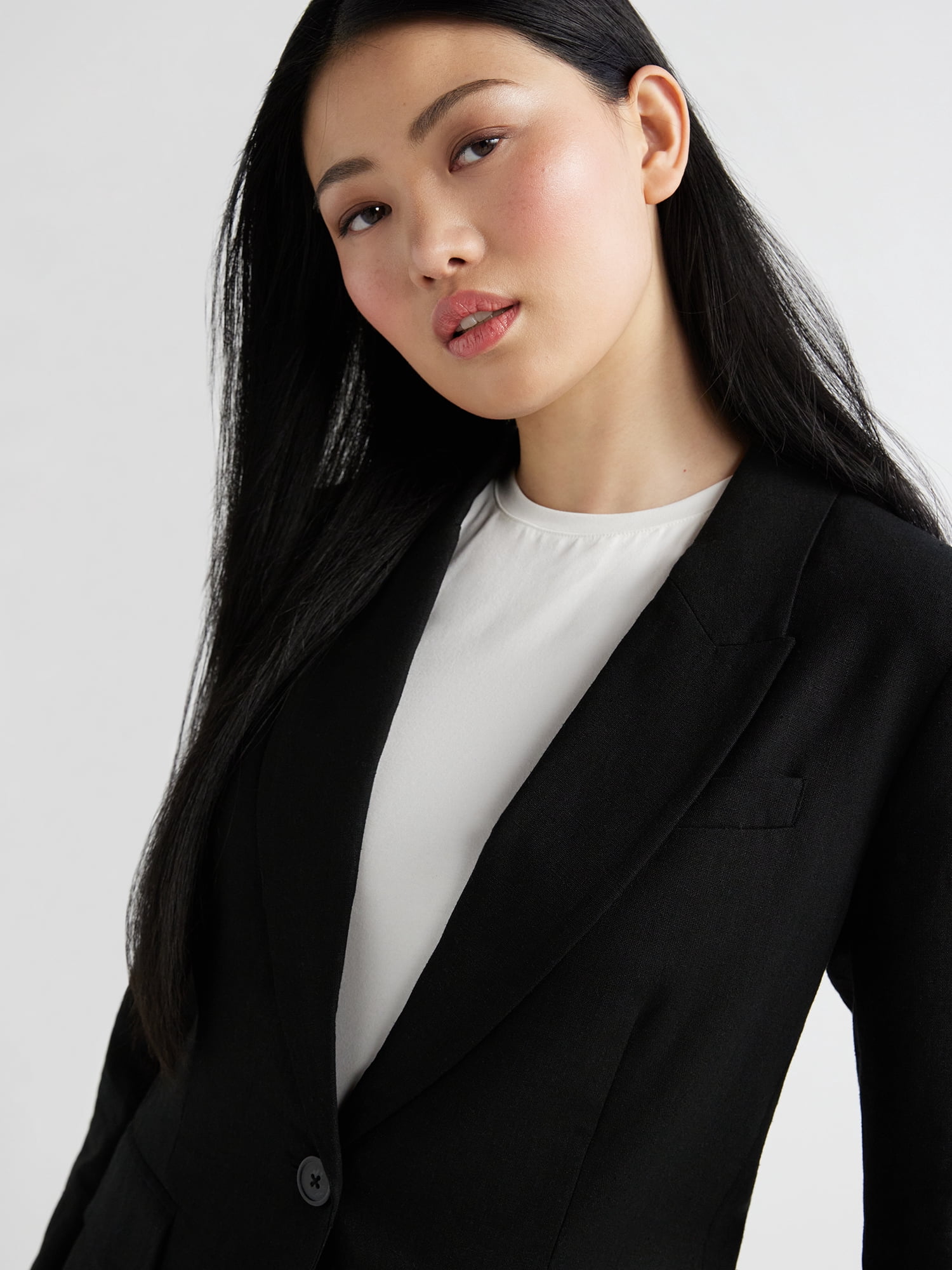 Scoop Women's and Women's Plus One Button Linen Blend Blazer, Sizes XS-4X