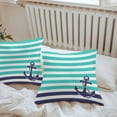 thumbnail image 4 of Blue Anchor Outdoor Pillow Covers Set of 2 Costal Turquoise White Blue Stripes Background Waterproof Throw Pillow Case Decorative Square Cushion Cover for Patio Couch Garden Balcony, 24"x24", 4 of 9