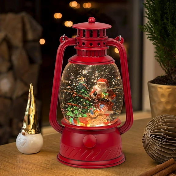 Christmas Snow Globe Lantern Water Glittering Snowman with Timer, USB Lined/Battery Operated Lighted Lantern for Christmas Festival Decoration Gifts