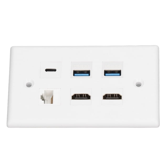 Placa de pared de 6 puertos, 2 interfaces multimedia HD, 2 USB 3.0, 1 tipo C, 1 placa de pared Ethernet Cat6 para TV, proyector y computadora