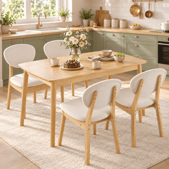 Ktaxon Dining Table Set for 4, Solid Wood Dinner Table with Padded Chairs for Home, Kitchen, Restaurant, 47" Wood Color