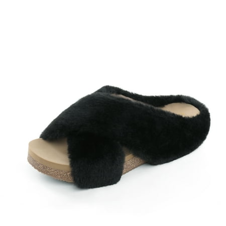 

Dream Pairs Women s Fluffy House Shoes Comfy Fuzzy Bedroom Non Slip Slide Slippers Soft Faux Rabbit Fur Cross-Band Comfy Open Toe Slippers Indoor Outdoor SDSL2215W