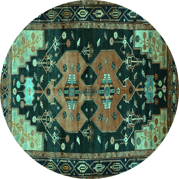 Ahgly Company Indoor Round Persian Turquoise Blue Traditional Area Rugs, 4' Round
