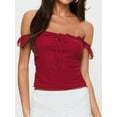 thumbnail image 3 of Mialoley Women's Summer Slim Fit Tops Short Sleeve Off Shoulder Solid Color Tie Up Mesh T-shirt, 3 of 9