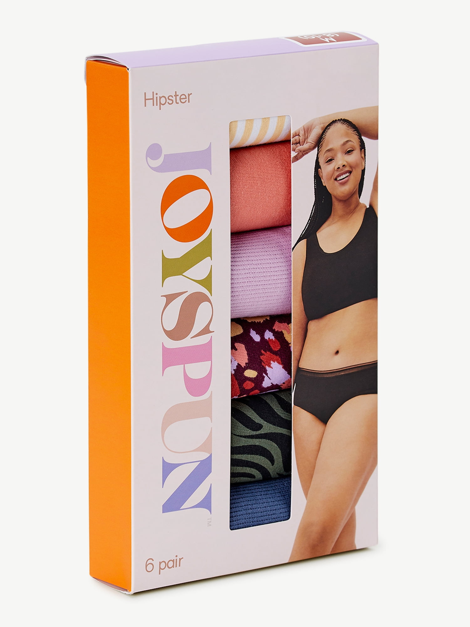 Joyspun Women's Cotton Hipster Panties, 6-Pack, Sizes S to 2XL 