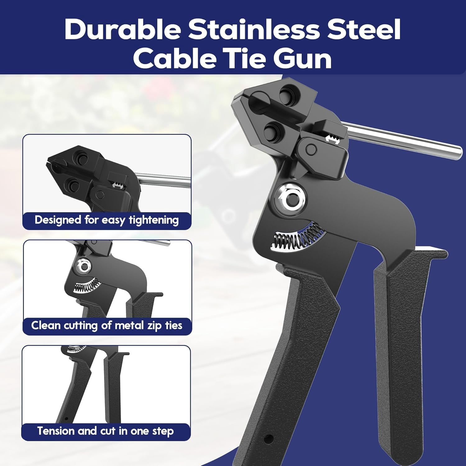 Stainless Steel Cable Tie Gun with Metal Zip Ties,Stainless Steel Cable Tie Gun Kit with 150pcs, Self Locking Metal Steel Wire Ties, UV Resistant Chain Link Fence Parts for Outdoor