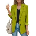thumbnail image 2 of Blazers pour Femmes Décontracté Solide Ouvert devant Manches Longues Bureau Col à Revers Boutons Veste Costume Vert Armée TTTG, 2 of 5