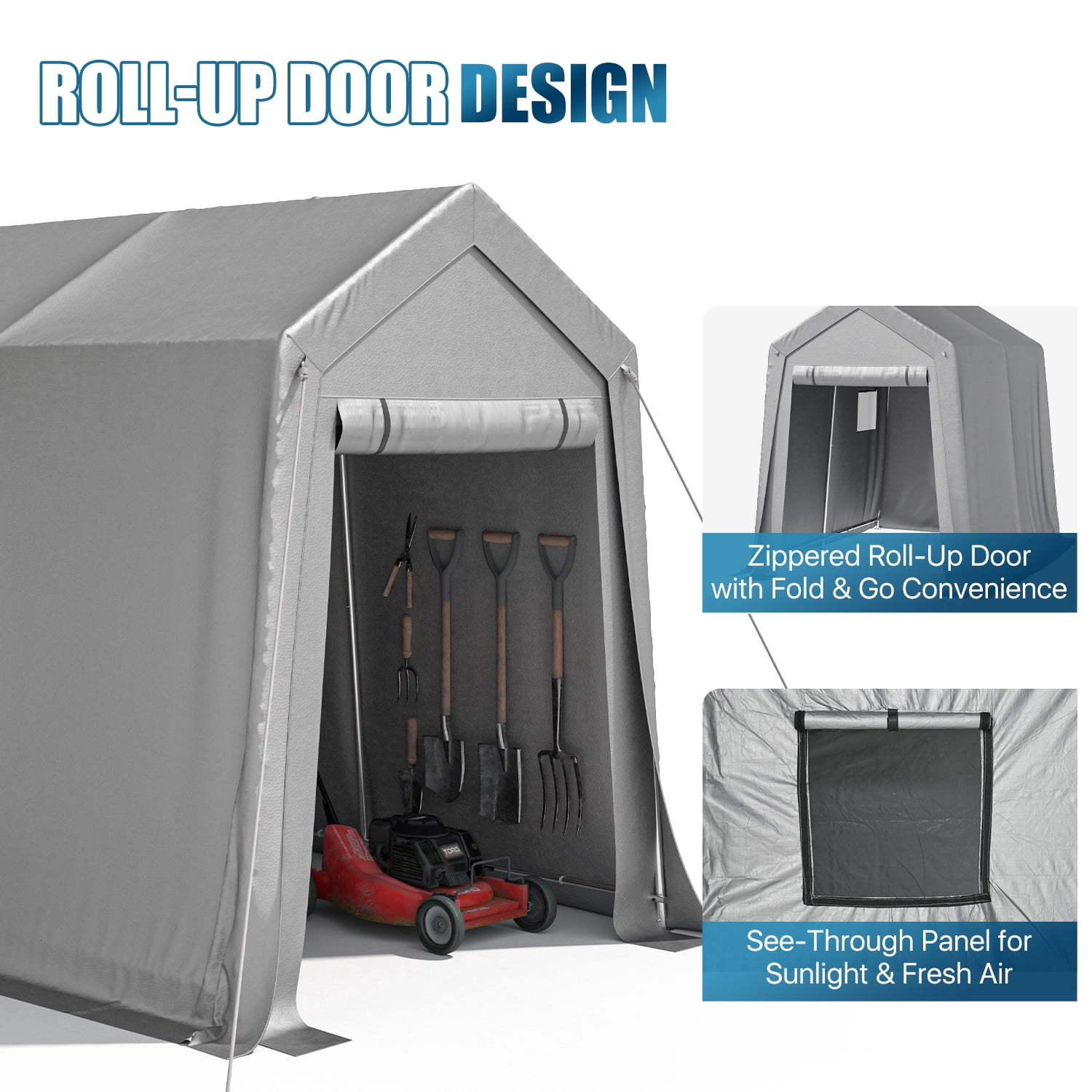 Sunmthink 6x8 FT Outdoor Carport Shed, Portable Storage Sheds with Roll-Up Door & Window, Motorcycle Shelter with Galvanized Steel Frame & Durable Tarp Cover for Bike, Lawn Equipment