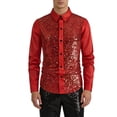 thumbnail image 2 of Mens Shirts Casual Carnival Long Sleeve Top With Metallic Sequin Design Nightclub Party Performance Shirt for Men Red XXL, 2 of 4