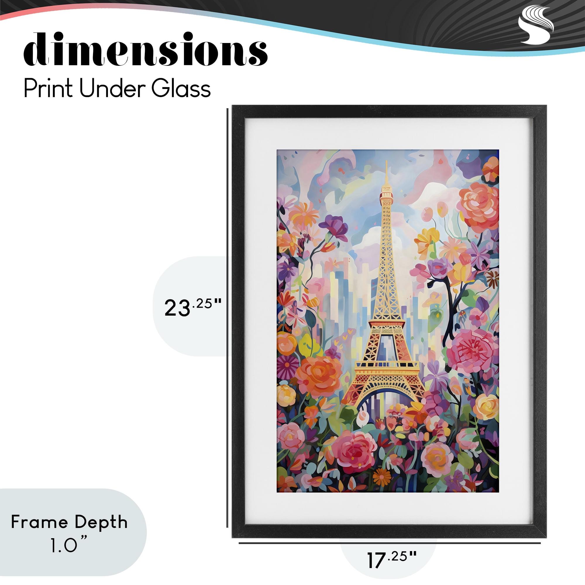 Stupell Industries Eiffel Tower Surrounded By Florals Black Framed Print Under Glass, design by Creative Studio