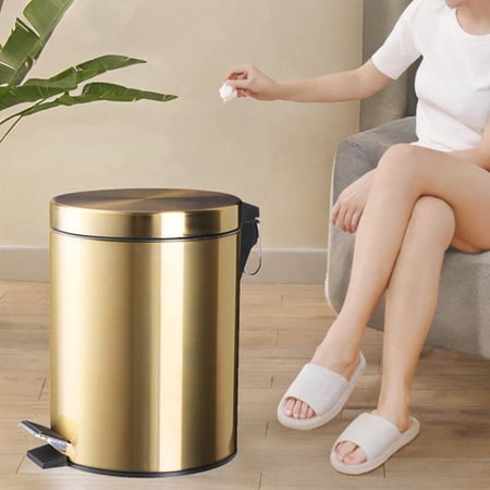 Tongina Bathroom Step Trash Can Pedal Bin Space Saving Slim Round Kitchen Rubbish Can Metal Narrow Wastebasket for Home Office Toilet