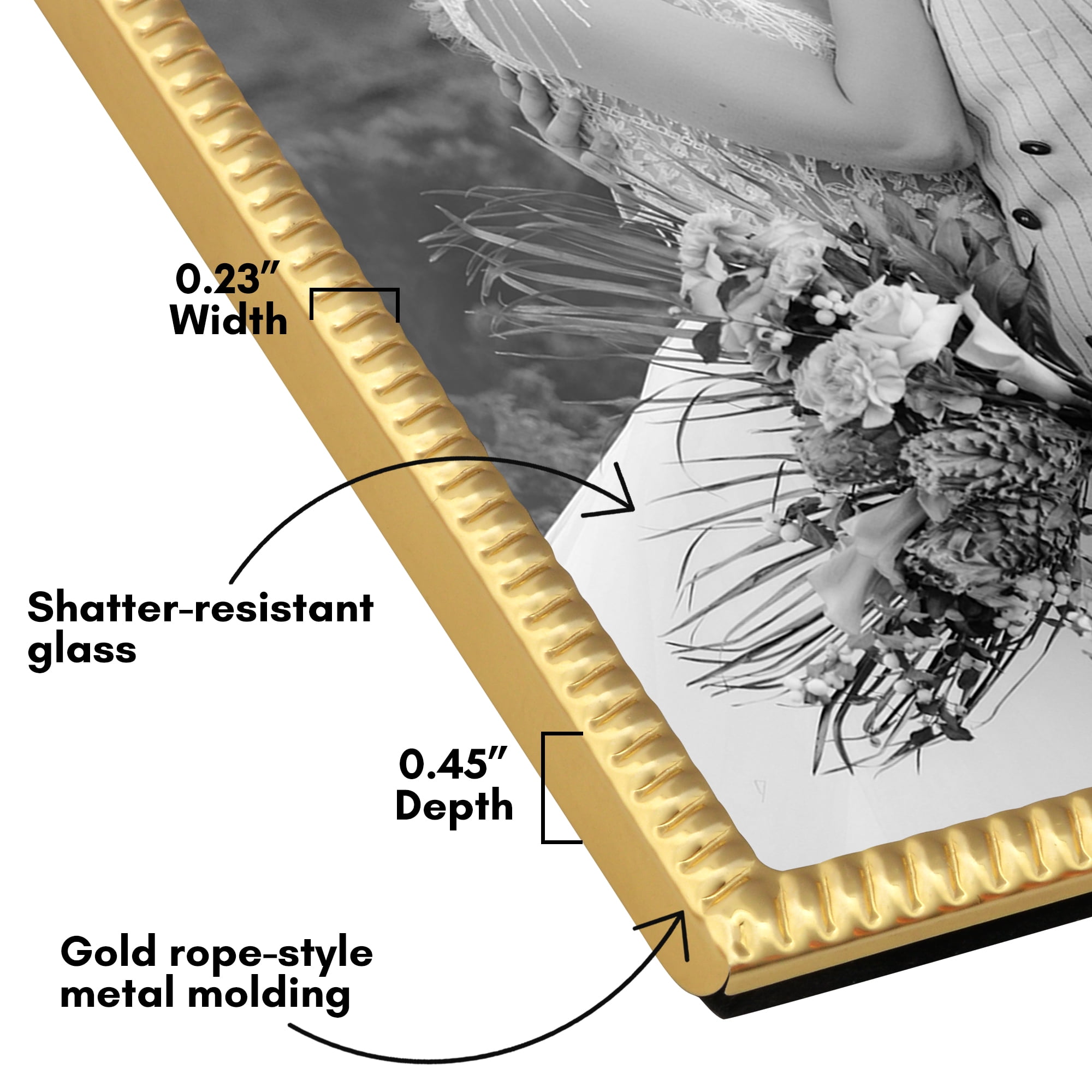 Americanflat 5x7 Picture Frame with Shatter-Resistant Glass Metal Rope Style Textured Detailing Modern - Gold