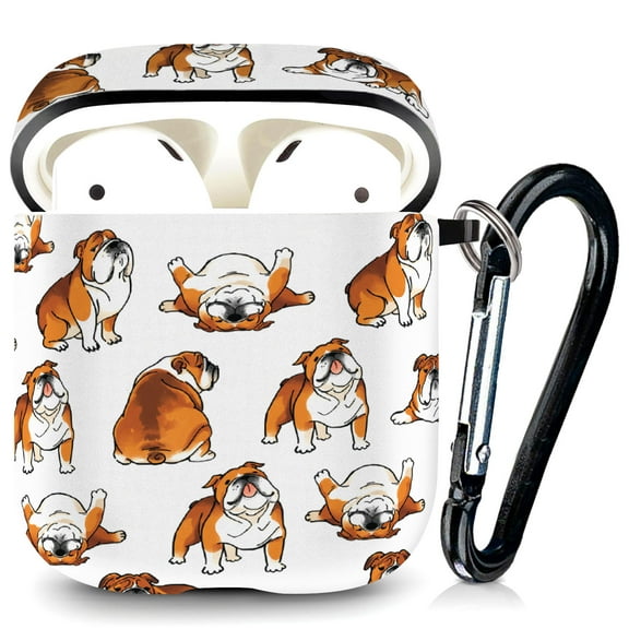 WIRESTER Airpods Case Earpod Case Cover Girls Women Protective Skin Design for Apple AirPods 1st & 2nd Generation Charging Case with Keychain - English Bulldog Funny Playful Postures