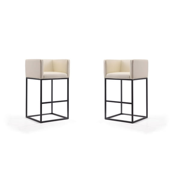 Manhattan Comfort Embassy 29" Faux Leather Barstool in Cream (Set of 2)