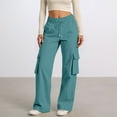 thumbnail image 3 of Kureaily Women's Casual Pants High Waist Loose Fit Elastic Waistband Drawstring Utility Wide Leg Trousers Comfortable Pocket Outdoor Travel Loose Lounge Trousers, 3 of 5