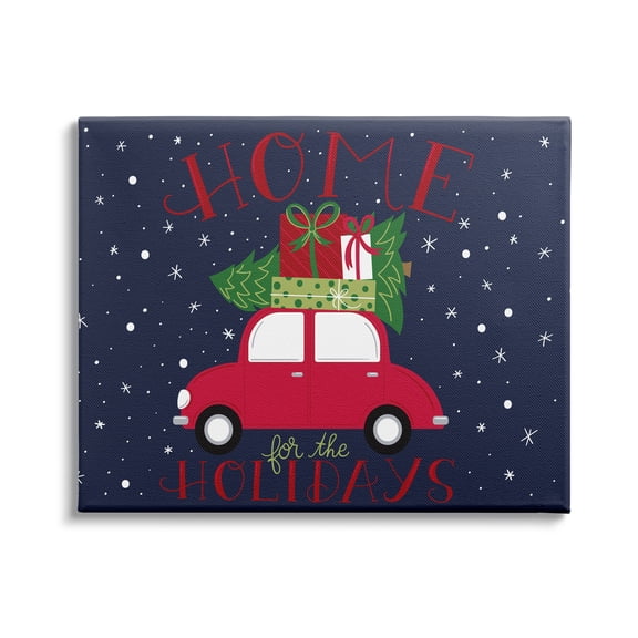 Stupell Indtries Home for Holidays Sentiment Red Car Presents Snow,20 x 16,Design by Amanda McGee
