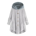 thumbnail image 1 of Qertyioot Plus Size Coat for Womens,Button Plush Tops Hooded Loose Cardigan Wool Winter Jacket, 1 of 3